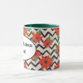 Kerstrood Poinsettia zwart-wit Chevron Mok (Midden)