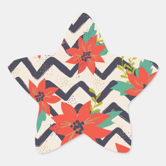 Kerstrood Poinsettia zwart-wit Chevron Ster Sticker (Voorkant)