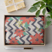 Kerstrood Poinsettia zwart-wit Chevron Tissuepapier (Geschenk)