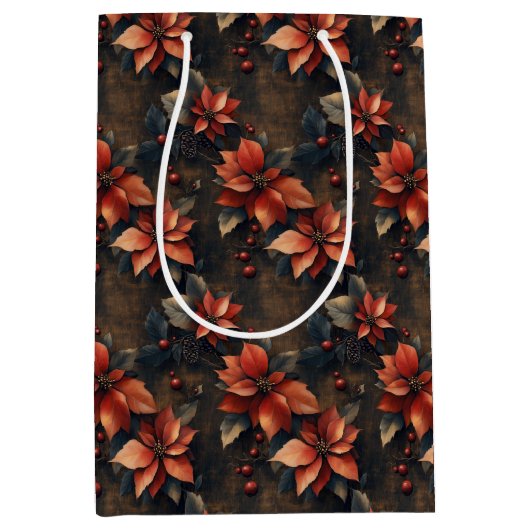 Kerstrood Poinsettias Medium Cadeauzakje (Voorkant)