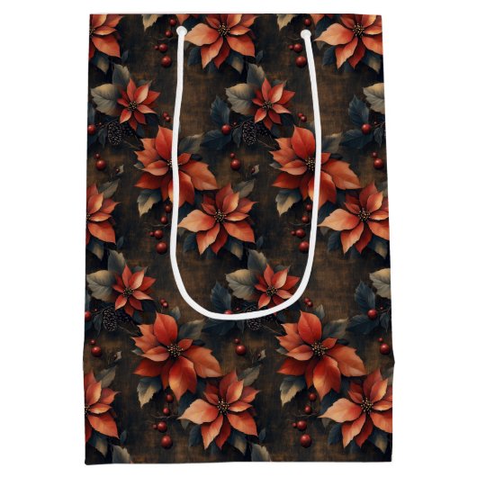 Kerstrood Poinsettias Medium Cadeauzakje (Achterkant)