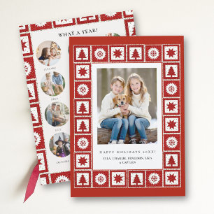 Kerstrood Quilt Jaaroverzicht Familie Foto's Feestdagenkaart