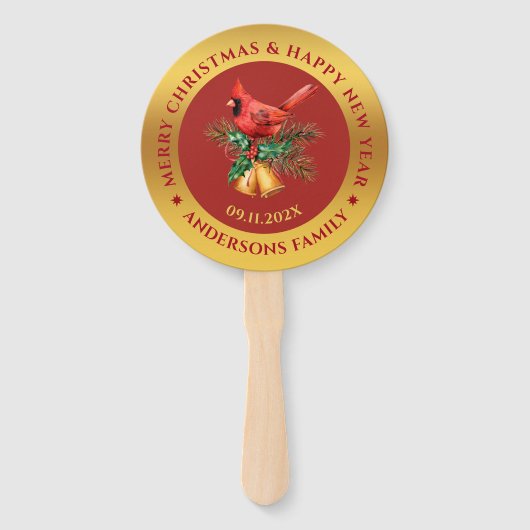 Kerstrood Robin ornament goud en rood Handwaaier (Achterkant)