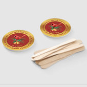 Kerstrood Robin ornament goud en rood Handwaaier (Niet-gemonteerd)