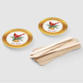 Kerstrood Robin ornament goud en wit Handwaaier (Niet-gemonteerd)