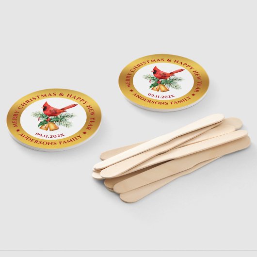 Kerstrood Robin ornament goud en wit Handwaaier (Niet-gemonteerd)