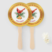 Kerstrood Robin ornament goud en wit Handwaaier (Voorkant en achterkant)