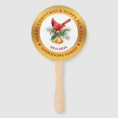 Kerstrood Robin ornament goud en wit Handwaaier (Voorkant)