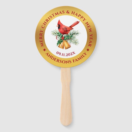 Kerstrood Robin ornament goud en wit Handwaaier (Voorkant)