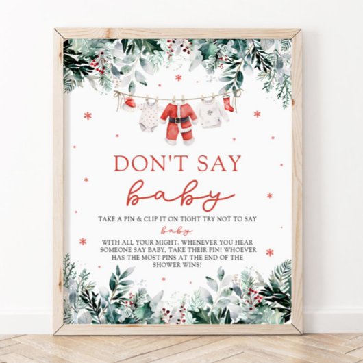 Kerstrood Santa Baby Dont Say Baby Baby shower Poster