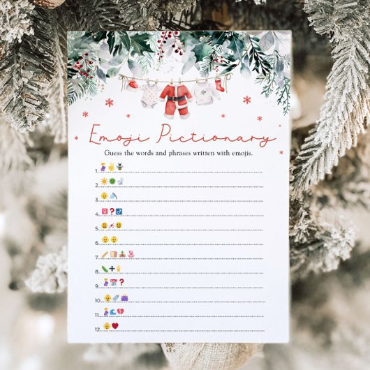 Kerstrood Santa Baby Emoji Pictionary Game Kaart