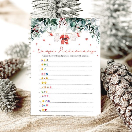 Kerstrood Santa Baby Emoji Pictionary Game Kaart