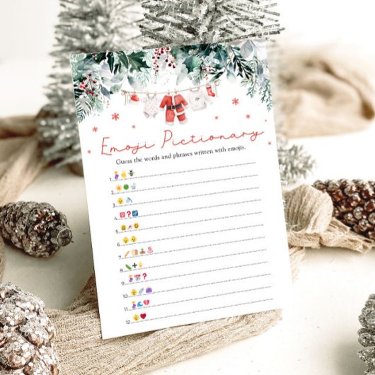 Kerstrood Santa Baby Emoji Pictionary Game Kaart