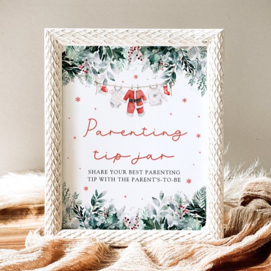 Kerstrood Santa Baby Ouderschap Tip Jar Game Poster