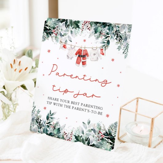 Kerstrood Santa Baby Ouderschap Tip Jar Game Reclamebord Met Voetstuk