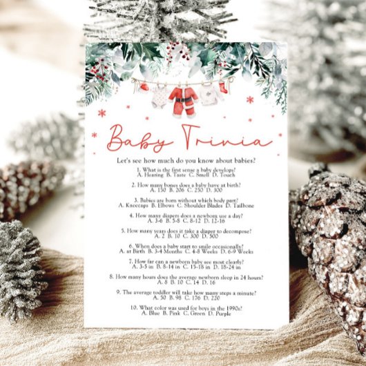 Kerstrood Santa Baby shower Baby Trivia Game Kaart