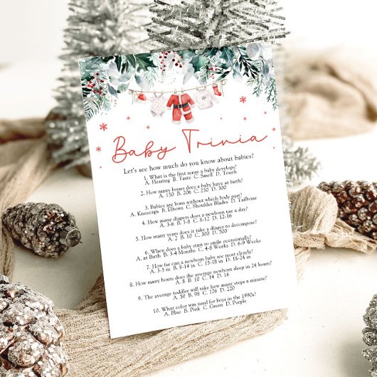 Kerstrood Santa Baby shower Baby Trivia Game Kaart