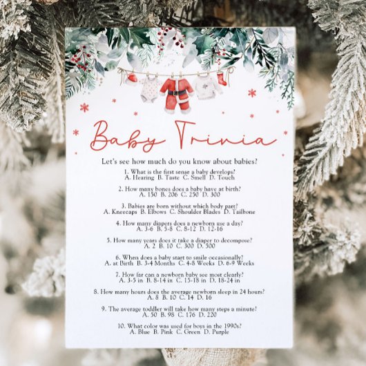 Kerstrood Santa Baby shower Baby Trivia Game Kaart