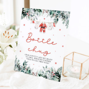 Kerstrood Santa Baby shower Bottle Chug Sign Reclamebord Met Voetstuk