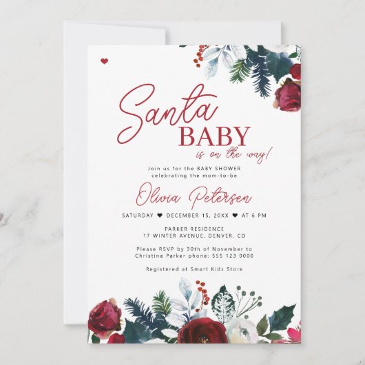 Kerstrood Santa Baby shower uitnodiging (Voorkant)