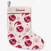 Kerstrood Santa Disco Balls Aangepaste naam Kleine Kerstsok (Voorkant)