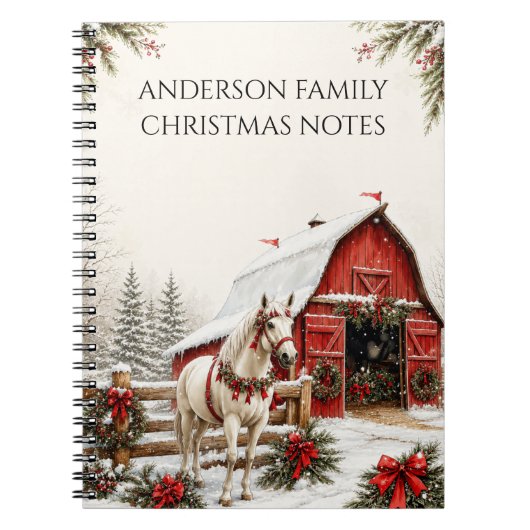 Kerstrood schuur wit paard notities | notitieboek (Voorkant)