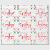 Kerstrood Script Snoep Candy Cane Green Ribbon Cadeaupapier (Vlak)