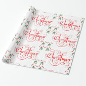 Kerstrood Script Snoep Candy Cane Green Ribbon Cadeaupapier (Uitgerold)