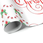 Kerstrood Script Snoep Candy Cane Green Ribbon Cadeaupapier (Rol Hoek)