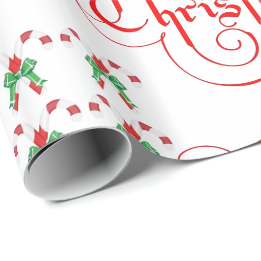 Kerstrood Script Snoep Candy Cane Green Ribbon Cadeaupapier (Rol Hoek)