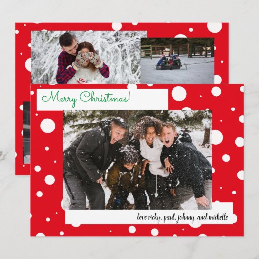 Kerstrood sneeuwfeest 5-fotokaart (Voorkant / Achterkant)