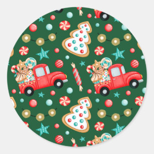 Kerstrood Snoep Ronde Sticker