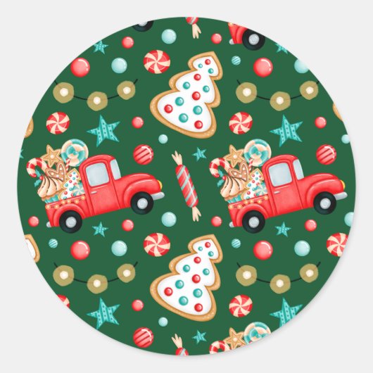 Kerstrood Snoep Ronde Sticker (Voorkant)