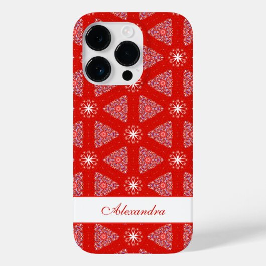 Kerstrood Snowflake Pattern gepersonaliseerd Case-Mate iPhone Case (Achterkant)