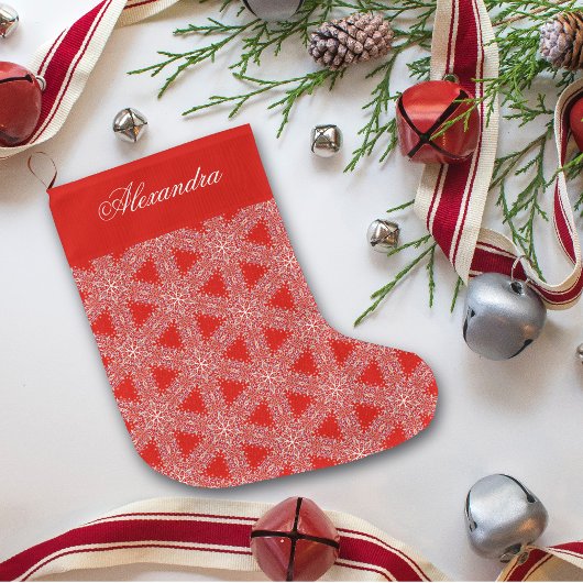 Kerstrood Snowflakes patroon, aangepast Grote Kerstsok