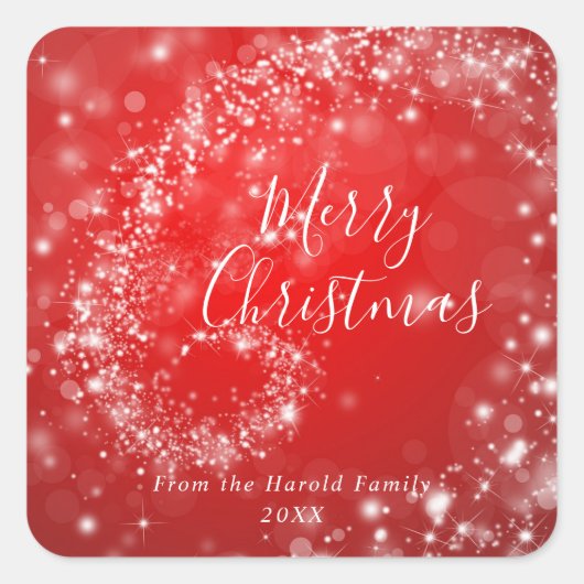 Kerstrood sprankelend minimalistisch stijlvol scri vierkante sticker (Voorkant)