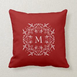 Kerstrood stijlvol monogram kant rand kussen
