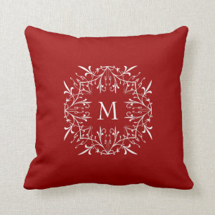 Kerstrood stijlvol monogram kant rand kussen