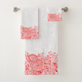 Kerstrood Vintage Paisley Streep Bad Handdoek (Insitu)
