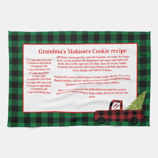 kerstrood vrachtwagen groene buffel theedoek (Horizontaal)