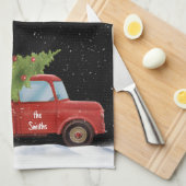 Kerstrood vrachtwagen met naam theedoek (Quarter Fold)