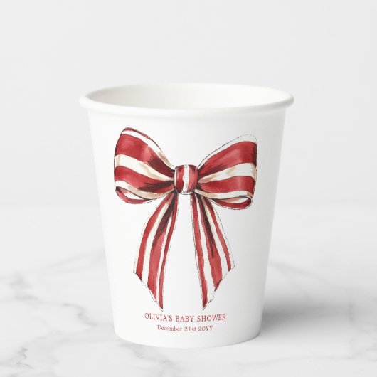 Kerstrood | White Bow Baby shower Papieren beker (Voorkant)