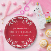 Kerstrood. White Holly, Deck-the-Halls Party Papieren Bordje (Feest)