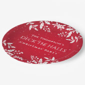 Kerstrood. White Holly, Deck-the-Halls Party Papieren Bordje (Gekanteld)