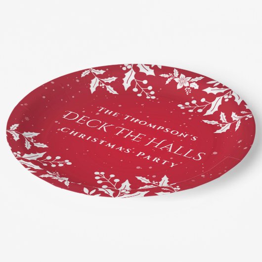 Kerstrood. White Holly, Deck-the-Halls Party Papieren Bordje (Gekanteld)