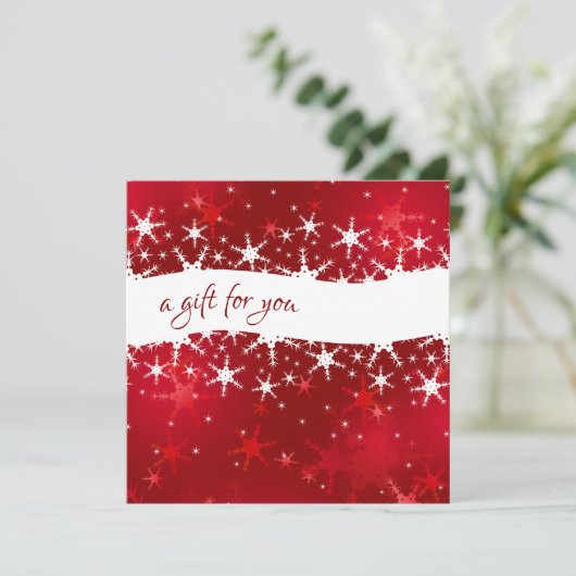 kerstrood wintersneeuwvlokken — cadeaubon (Staand voorkant)