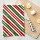 Kerstrood, Wit en Groen Kerstmis Strepen Theedoek (Quarter Fold)