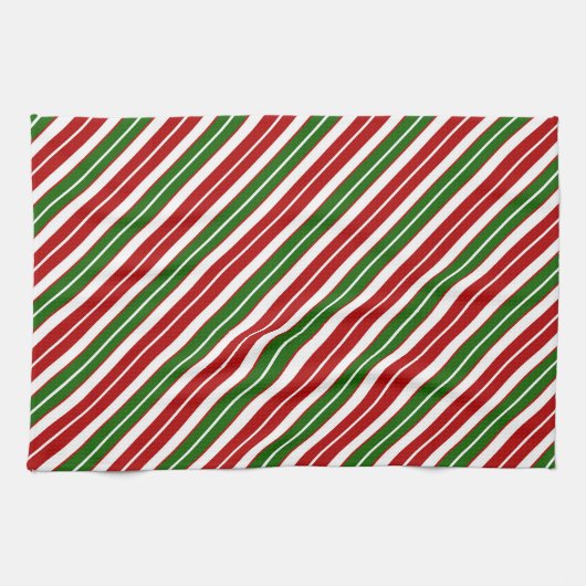 Kerstrood, Wit en Groen Kerstmis Strepen Theedoek (Horizontaal)