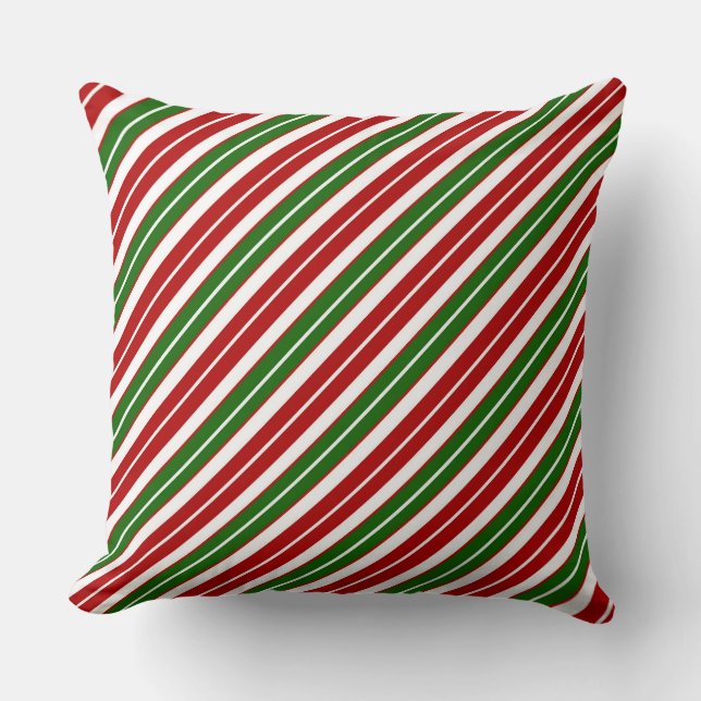 Kerstrood, Wit en Groen Kerststrepen Kussen (Voorkant)