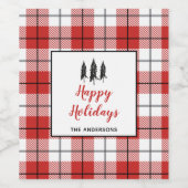 Kerstrood wit en zwart flannelpatroon wijn etiket (Enkel label)